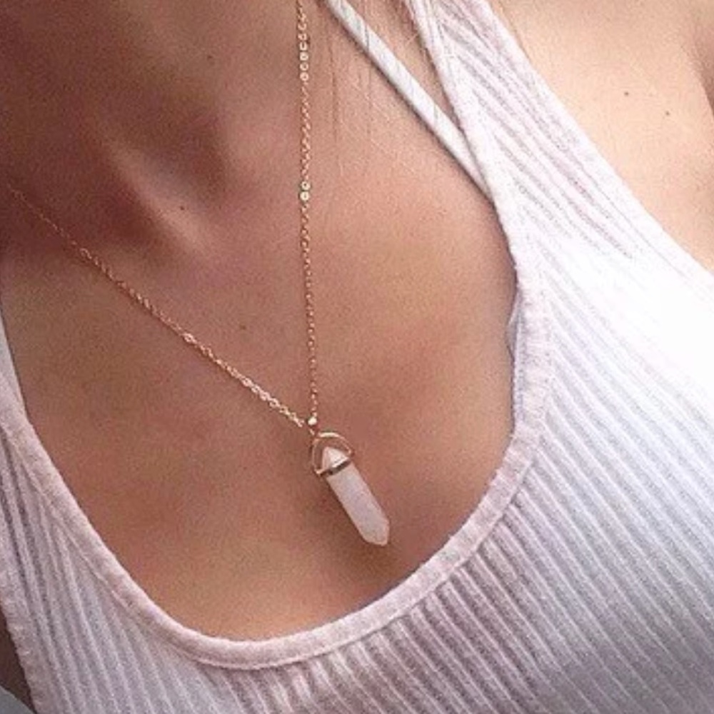 Pink Crystal Pendant Necklace Gold Tone - Picture 2 of 4